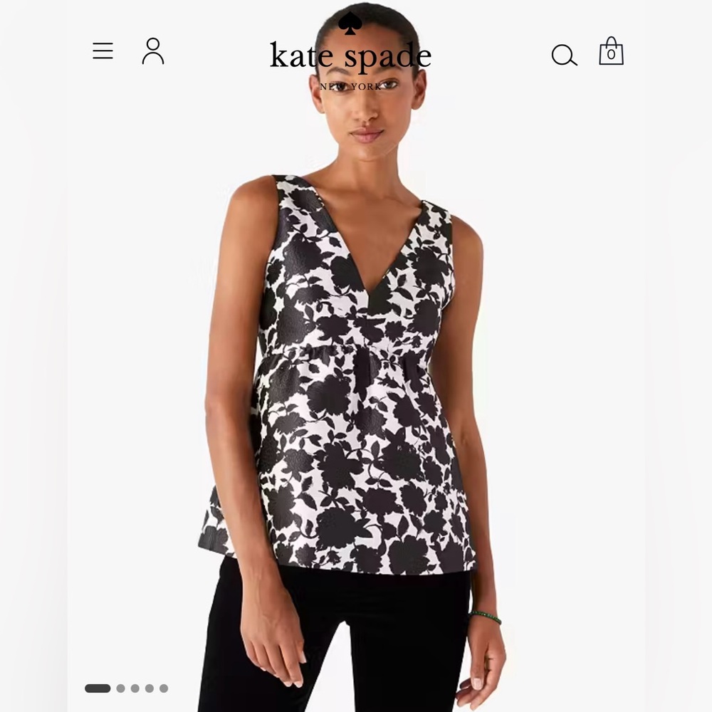 Kate Spade New York Bicolor Whimsical Floral Jacquard Fit & Flare Soirée Top M